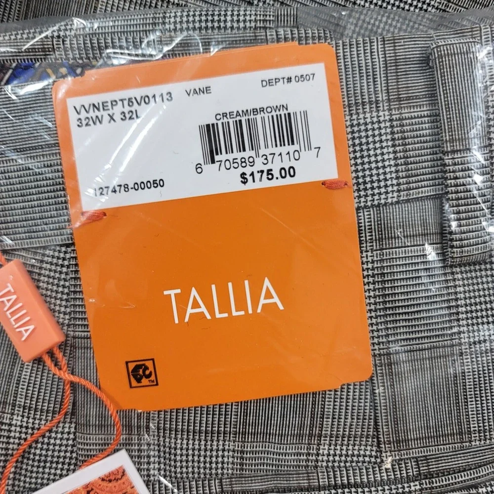 Tallia‎ Slim-Fit Wool Suit Mens 38L 2 Piece Pants 32x32 Cream Brown $600 NEW
